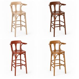 Bugholz Barhocker mit Holzsitz und Lehne, 2er-Set | versch. Holztöne wählbar