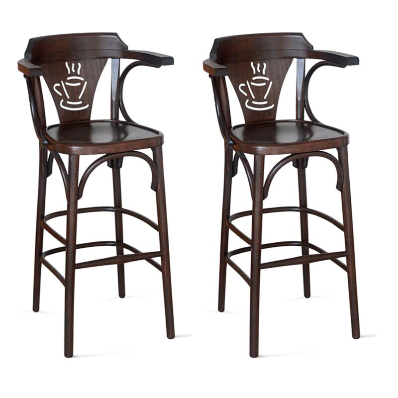 Bugholz Barhocker mit Caféhaus-Symbol, 2er-Set | versch. Holztöne wählbar
