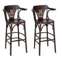 Bugholz Barhocker mit Caféhaus-Symbol, 2er-Set | versch. Holztöne wählbar