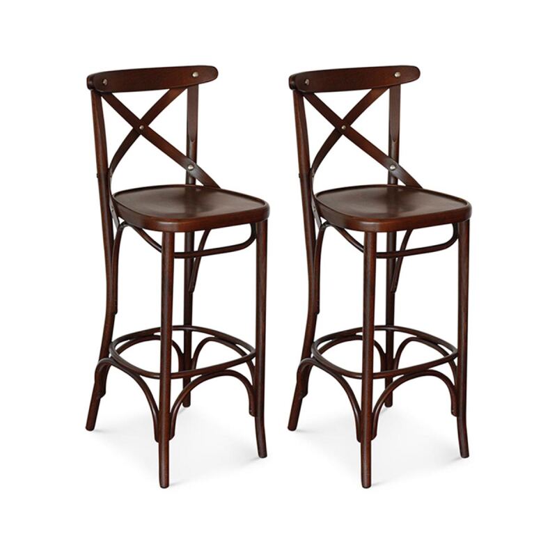 Eleganter Barstuhl mit Kreuzlehne aus Buche, 2er-Set | Kaffeehausstilt | versch. Holztöne wählbar