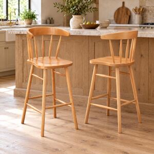 Barstuhl 2er-Set aus Buche massiv | modern im Windsor-Stil | versch. Holztöne wählbar