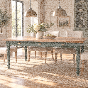 Landhaus-Esstisch180 cm - olivgrün mit Schubladen