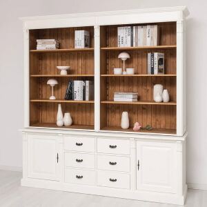 Regalwand im Landhausstil - Wohnzimmerschrank hellbraun und weiß