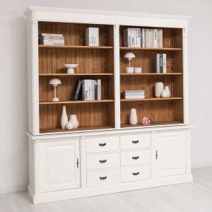 Regalwand im Landhausstil - Wohnzimmerschrank hellbraun und weiß