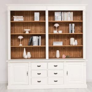 Regalwand im Landhausstil - Wohnzimmerschrank hellbraun und weiß