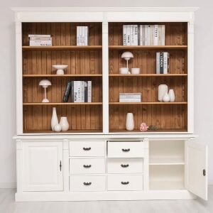 Regalwand im Landhausstil - Wohnzimmerschrank hellbraun und weiß
