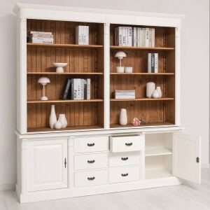 Regalwand im Landhausstil - Wohnzimmerschrank hellbraun und weiß