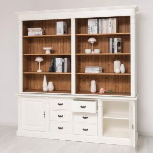 Regalwand im Landhausstil - Wohnzimmerschrank hellbraun und weiß