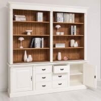 Regalwand im Landhausstil - Wohnzimmerschrank hellbraun und weiß