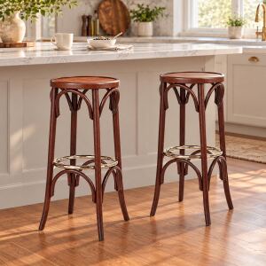 Klassischer Bistro-Barhocker 2er-Set aus Buche mit...