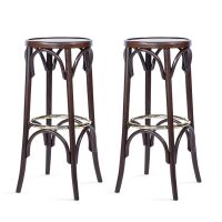 Klassischer Bistro-Barhocker 2er-Set aus Buche mit Metallring | versch. Holztöne wählbar