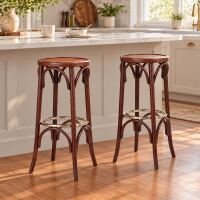 Klassischer Bistro-Barhocker 2er-Set aus Buche mit Metallring | versch. Holztöne wählbar
