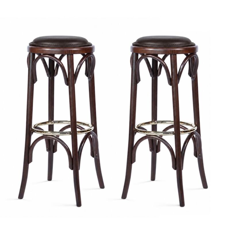 Gepolstertes Bistro-Barhocker-Set aus Buche mit Metallring, 2 Stück | versch. Holztöne wählbar