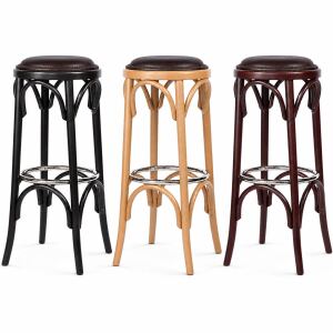 Gepolstertes Bistro-Barhocker-Set aus Buche mit Metallring, 2 Stück | versch. Holztöne wählbar