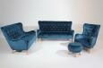Vintage Sessel Melina Samtvelours blau mit gelben Knöpfen
